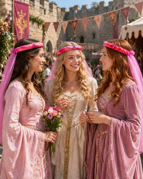 Mittelalter Haarband "Rosalin" mit Schleier für Damen | Pink