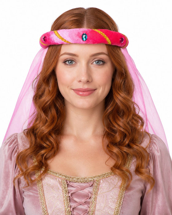 Mittelalter Haarband "Rosalin" mit Schleier für Damen | Pink