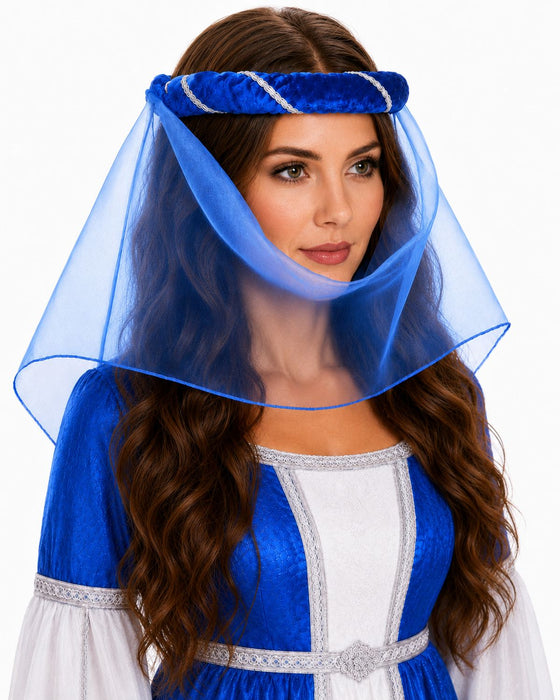 Mittelalter Haarband „Helena“ für Damen | Blau Silber mit Schleier