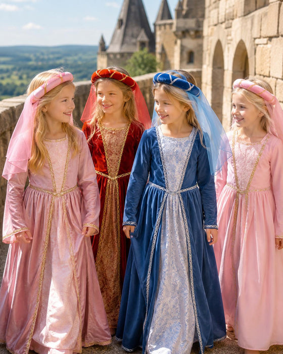 Mittelalter Haarband „Helena“ für Mädchen | Pink-Gold mit Schleier