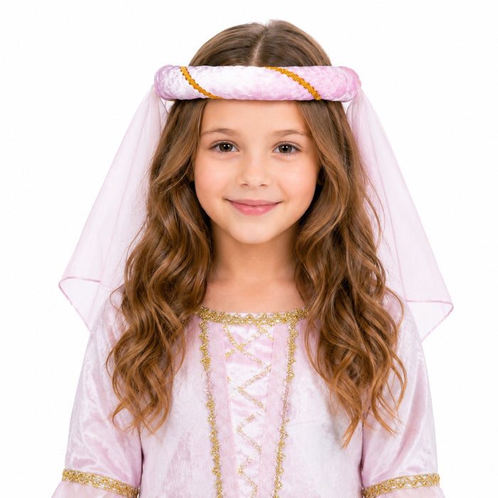 Mittelalter Haarband „Helena“ für Mädchen | Rosa Gold mit Schleier