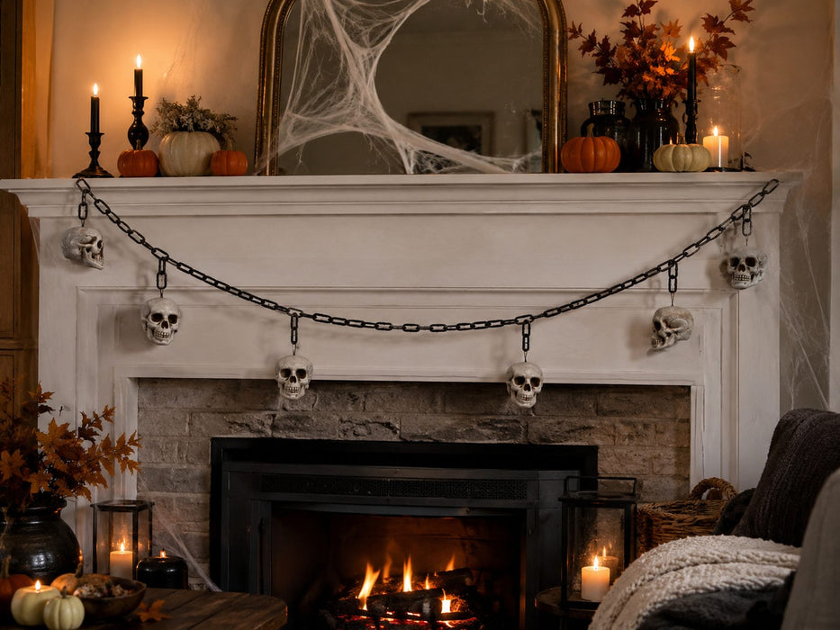 XL Totenkopf Girlande 177 cm  Halloween Deko mit 6 Schädeln