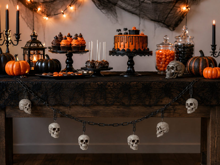 XL Totenkopf Girlande 177 cm  Halloween Deko mit 6 Schädeln
