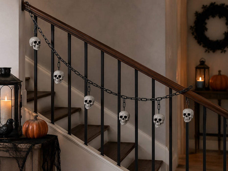 XL Totenkopf Girlande 177 cm  Halloween Deko mit 6 Schädeln