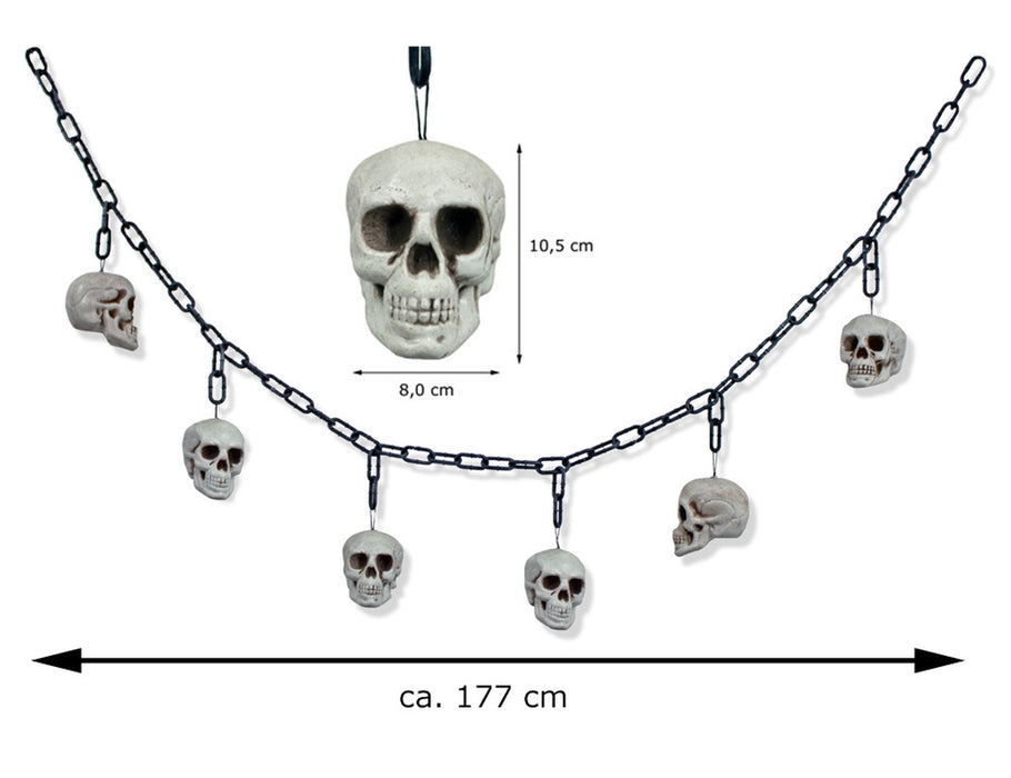 XL Totenkopf Girlande 177 cm  Halloween Deko mit 6 Schädeln