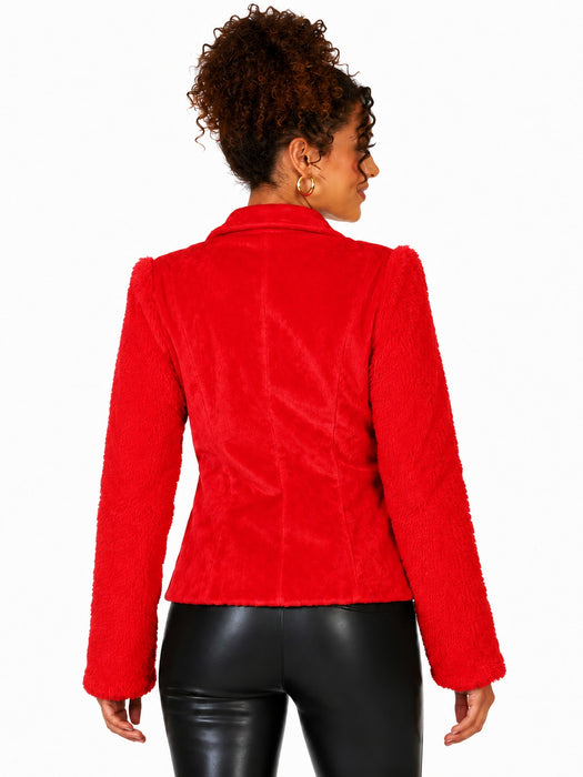 Hippie Jacke Grace in Plüsch-Optik für Damen - Rot
