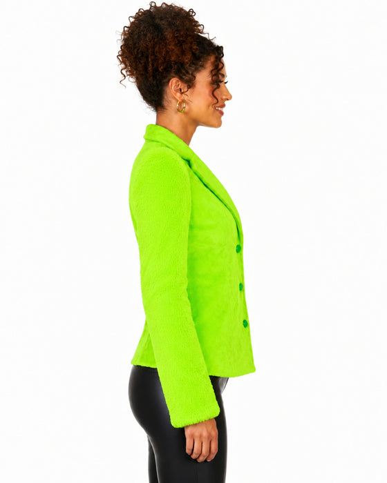 Hippie Jacke Grace in Plüsch-Optik für Damen - Neon Grün