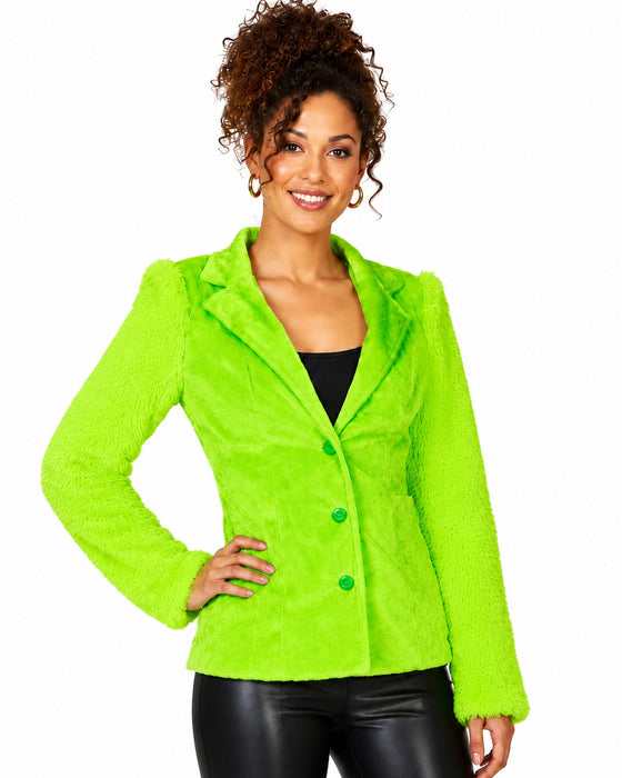 Hippie Jacke Grace in Plüsch-Optik für Damen - Neon Grün