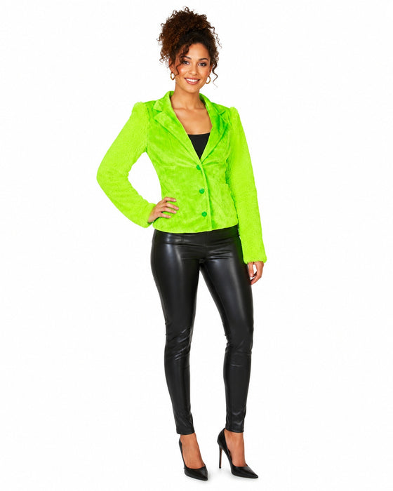 Hippie Jacke Grace in Plüsch-Optik für Damen - Neon Grün