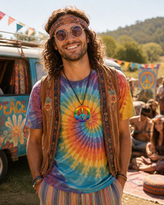 Regenbogen Peace Halskette zum Hippie Kostüm | Multicolor