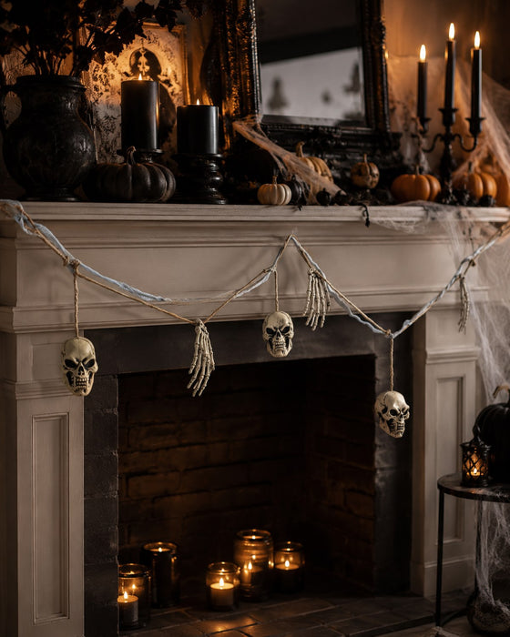 XXL Knochen und Totenkopf Girlande - 180 cm | Gruselige Party Halloween Dekoration
