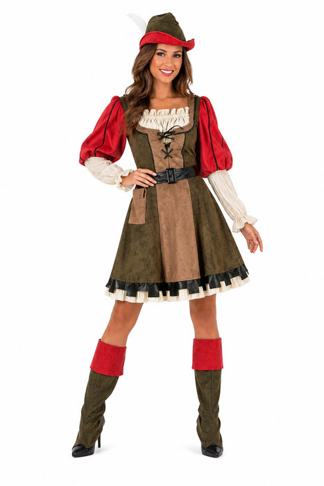 Robin Hood Kostüm "Lady Marian" für Damen | Grün Rot