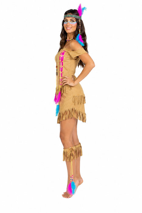 Indianerin Kostüm "Feather" für Damen | Braun Pink