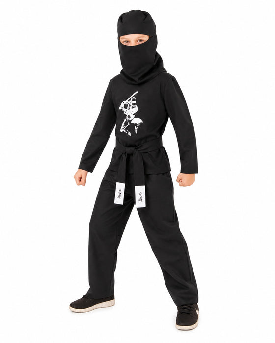 Ninja Kostüm Kinder 4-tlg.  Samurai Verkleidung Schwarz