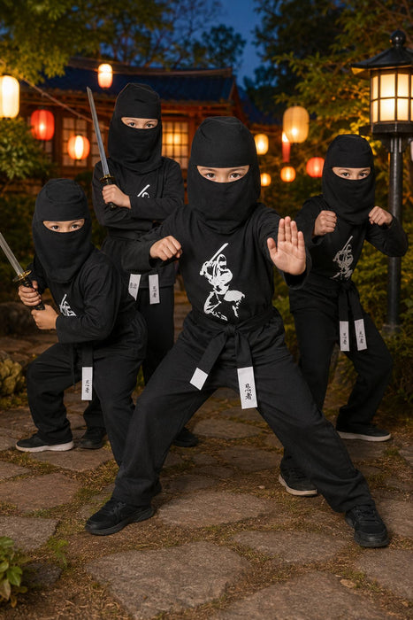 Ninja Kostüm Kinder 4-tlg.  Samurai Verkleidung Schwarz