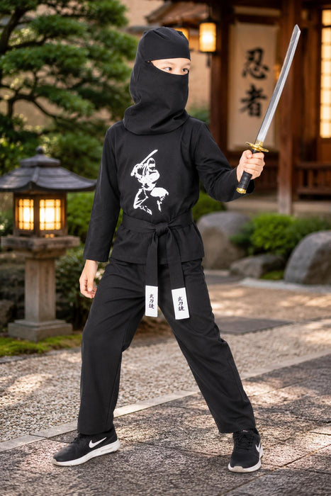 Ninja Kostüm Kinder 4-tlg.  Samurai Verkleidung Schwarz