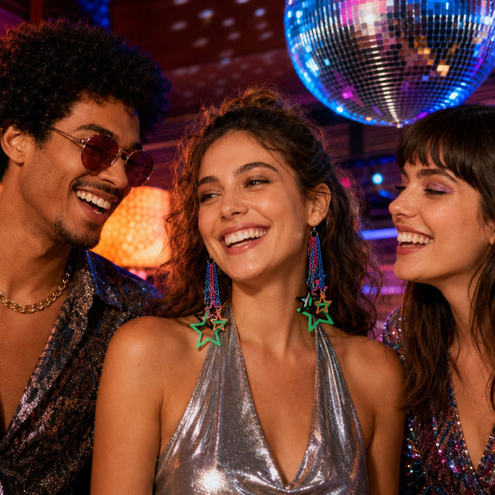 Sternen Ohrringe zum Disco Party Kostüm | Bunt