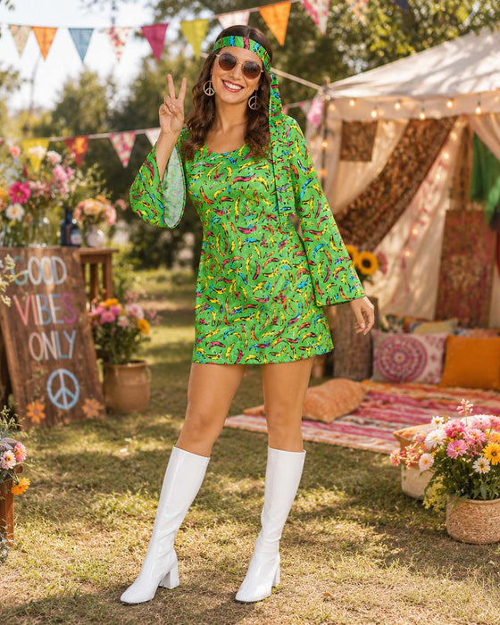 Retro Hippie Kostüm "Pop Banana" für Damen | Grün