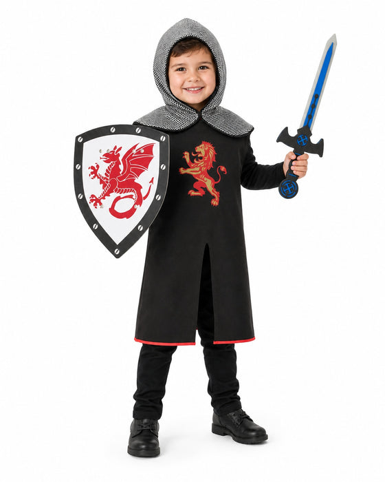 Ritter Set Löwe Kinder 4-tlg. – Tunika, Haube, Schild & Schwert 3–8 Jahre