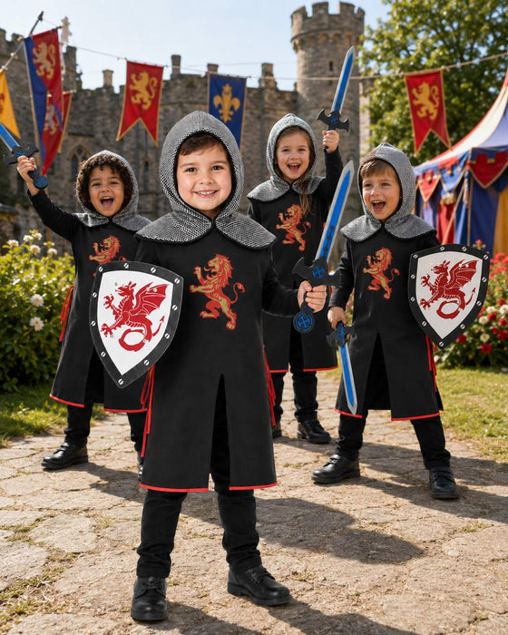 Ritter Set Löwe Kinder 4-tlg. – Tunika, Haube, Schild & Schwert 3–8 Jahre