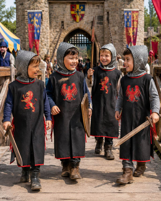 Ritter Tunika für Kinder mit Wappen Adler Schwarz Rot für 3  8 Jahre
