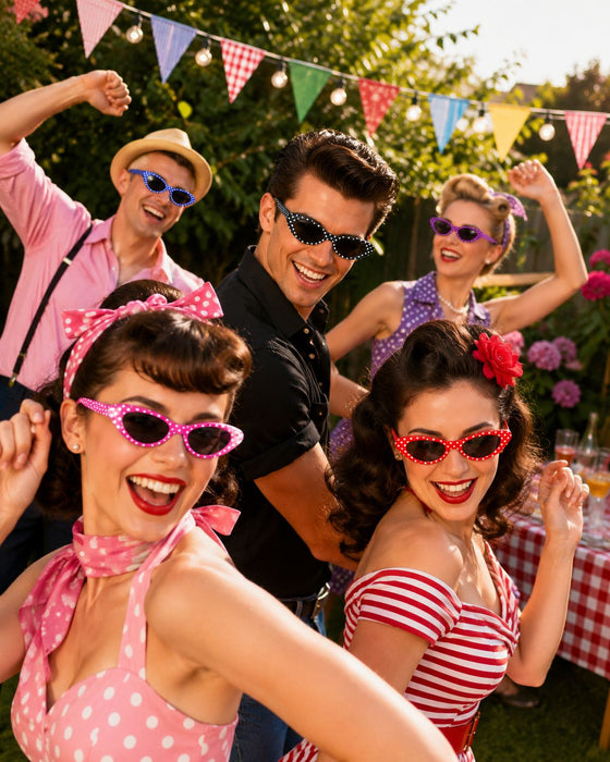 Cat Eye Brille "Sandy" mit Punkten | Partybrille 60er Jahre Retro Kostüm