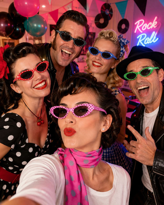 Cat Eye Brille "Sandy" mit Punkten | Partybrille 60er Jahre Retro Kostüm
