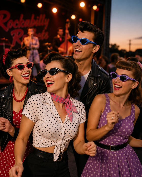 Cat Eye Brille "Sandy" mit Punkten | Partybrille 60er Jahre Retro Kostüm