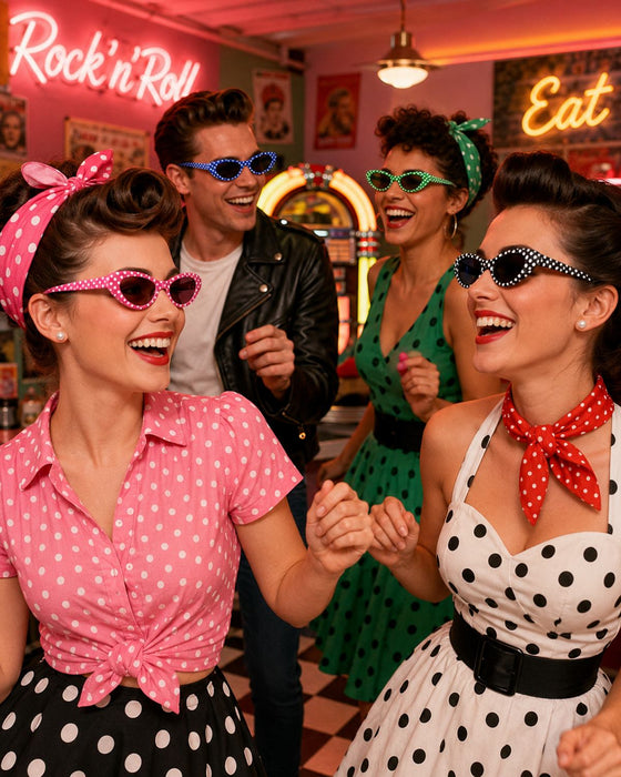 Cat Eye Brille "Sandy" mit Punkten | Partybrille 60er Jahre Retro Kostüm