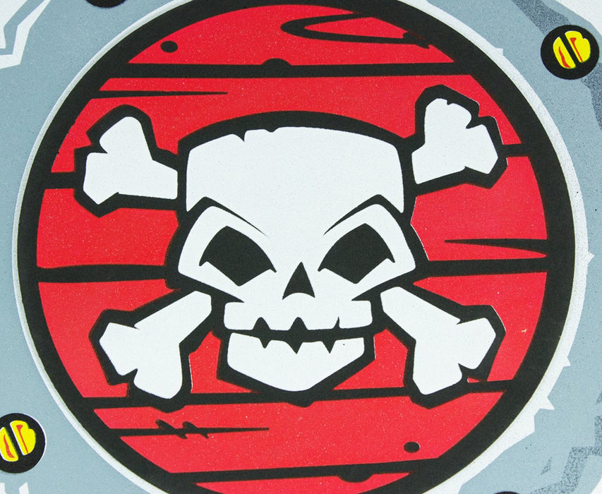 Schaumstoff Piraten Schild mit Totenkopf  Rundes Kostümschild Grau Rot 33 cm