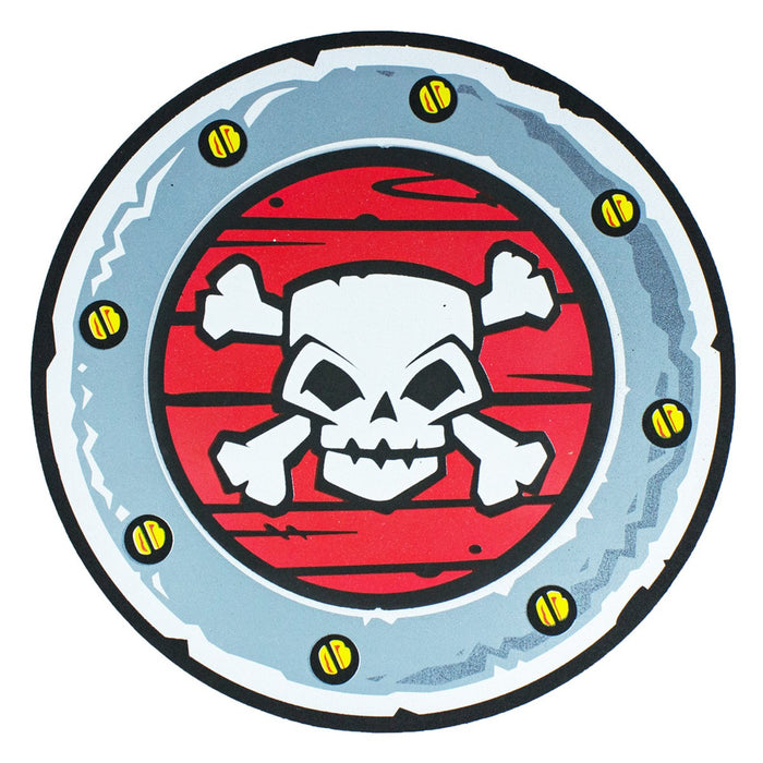 Schaumstoff Piraten Schild mit Totenkopf  Rundes Kostümschild Grau Rot 33 cm