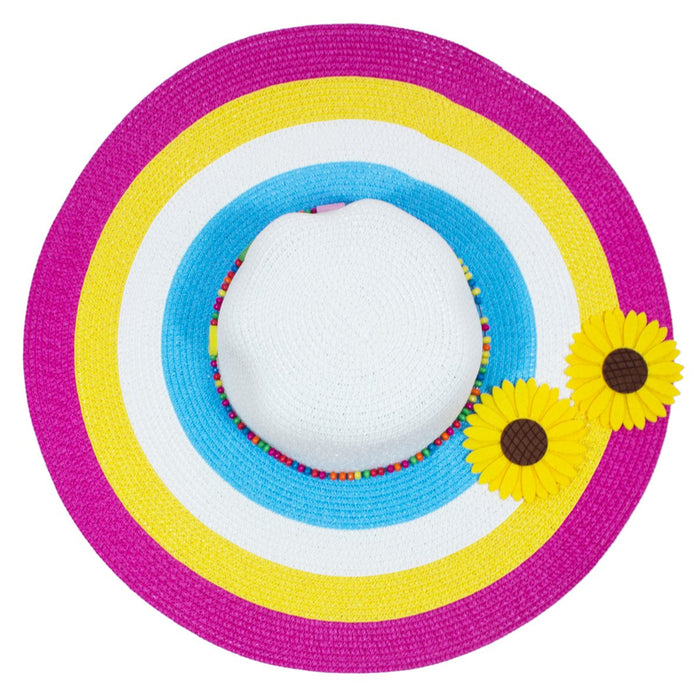 Damen Sommer Hut mit Sonnenblumen "Big Flower" | Weiß Pink - 55 cm