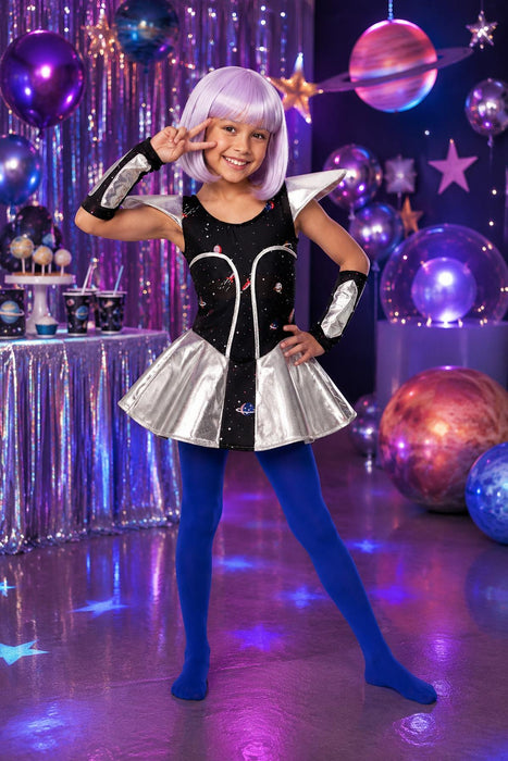 Space Girl Kostüm "Leia" für Mädchen | Silber Metallic