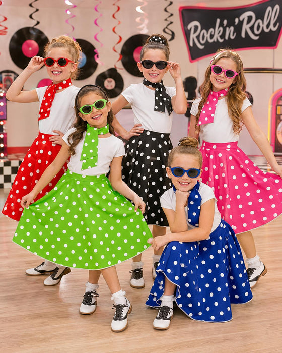 50er Jahre Kostüm - Kinder Tellerrock mit Halstuch | Grün Weiß