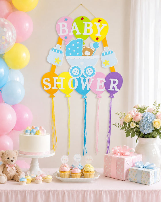 Baby Shower Party Dekoration - XL Wandbild mit Ballons 110 x 56 cm - Blau