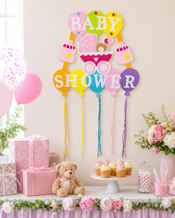 Baby Shower Party Dekoration - XL Wandbild mit Ballons 110 x 56 cm - Rosa