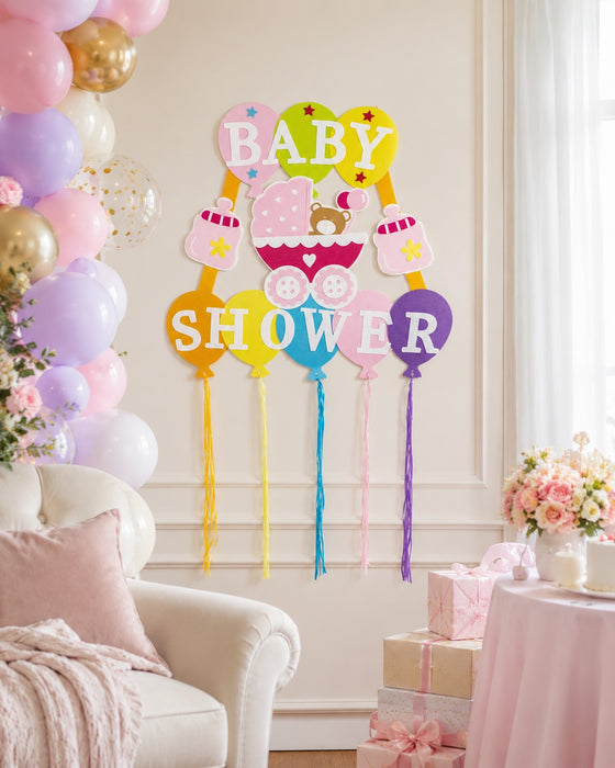 Baby Shower Party Dekoration - XL Wandbild mit Ballons 110 x 56 cm - Rosa