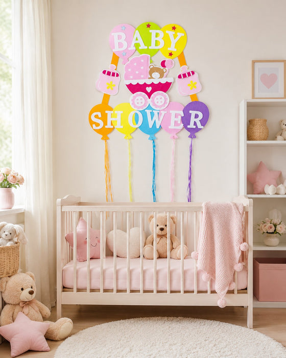 Baby Shower Party Dekoration - XL Wandbild mit Ballons 110 x 56 cm - Rosa