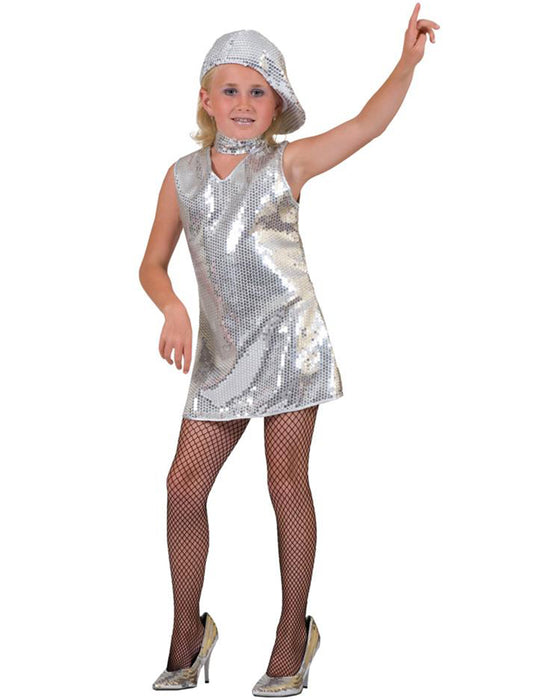 Disco Party Pailletten Kleid für Mädchen | Silber