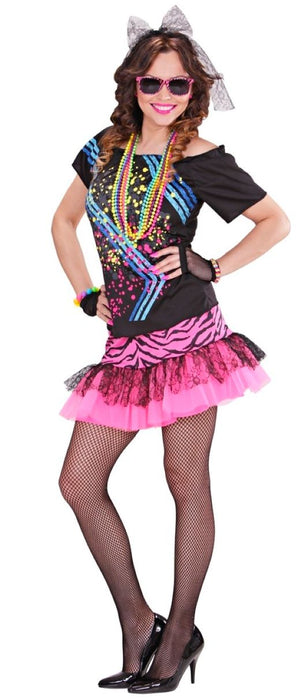 80er Jahre Disco Girl Kostüm für Damen - Schwarz Pink