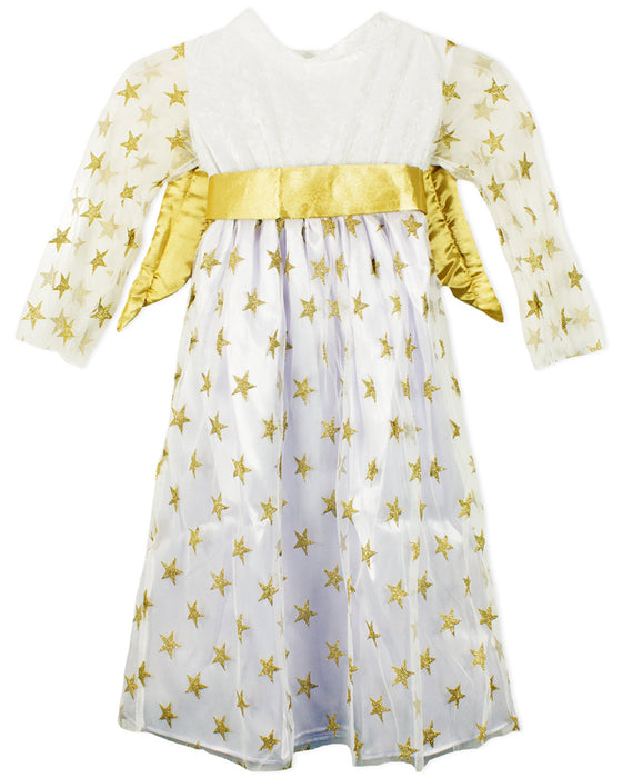 Kinder Engelskostüm "Sternen Engel" mit Flügeln - Samtkleid Weiß Gold