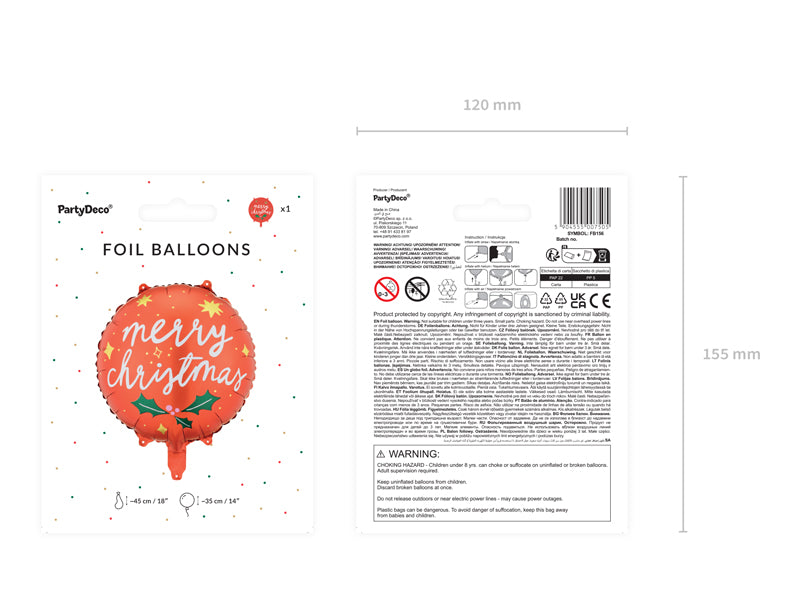 ABC18 Folienballon "Merry Christmas" | Ø 45 cm Rot