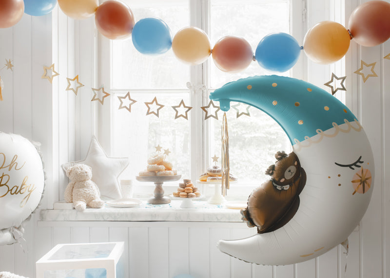 Shape Folienballon "Teddybär auf dem Mond" Blau | 80 x 98cm