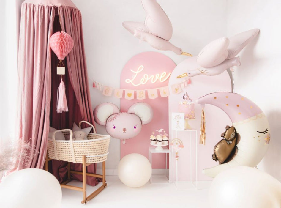 34" Shape Folienballon "Teddybär auf dem Mond" - Rosa | 80x98cm