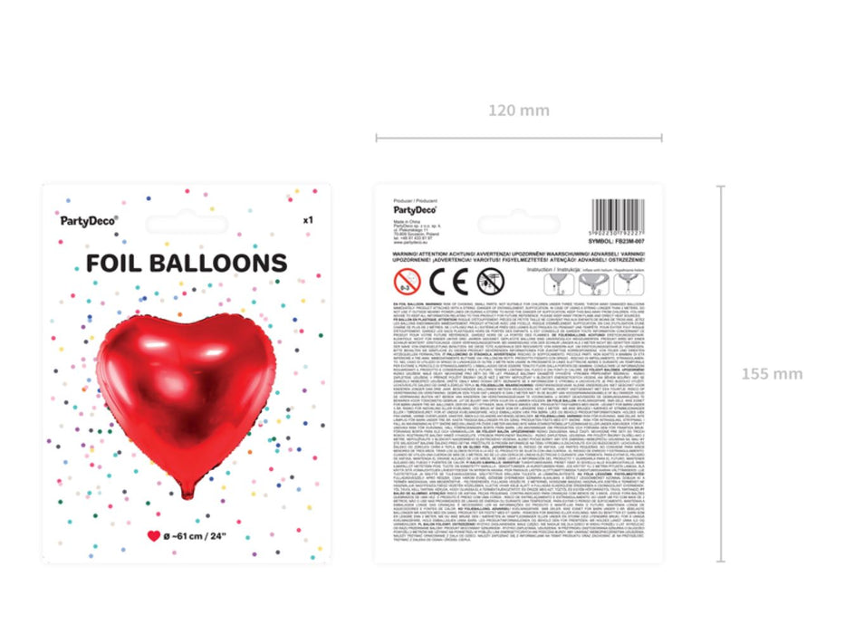 ABC Folienballon Metallic Herz Rot | 61 cm