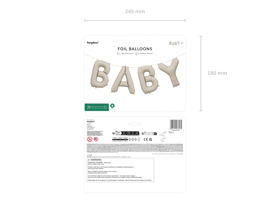 Folienballon Schriftzug "BABY" 140x43cm | Matt Beige
