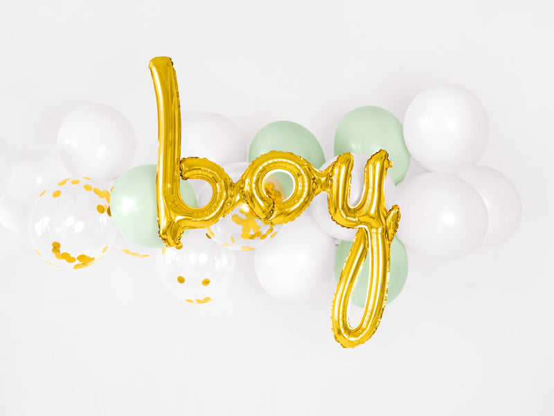 ABC Folienballon Schriftzug "Boy" gold | 63,5 x 74 cm Babyparty Dekoration für Jungs