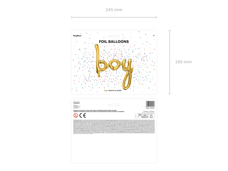 ABC Folienballon Schriftzug "Boy" gold | 63,5 x 74 cm Babyparty Dekoration für Jungs