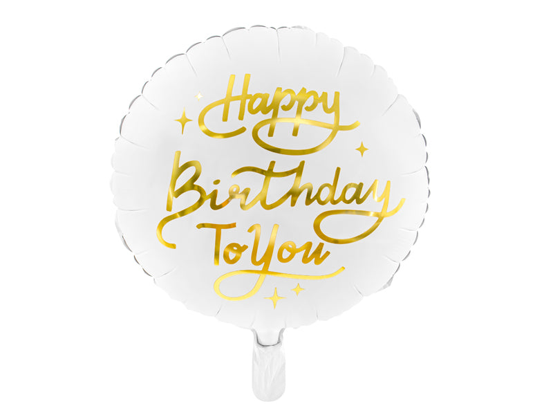 ABC18 Folienballon "Happy Birthday" Weiß-Gold | 45cm
