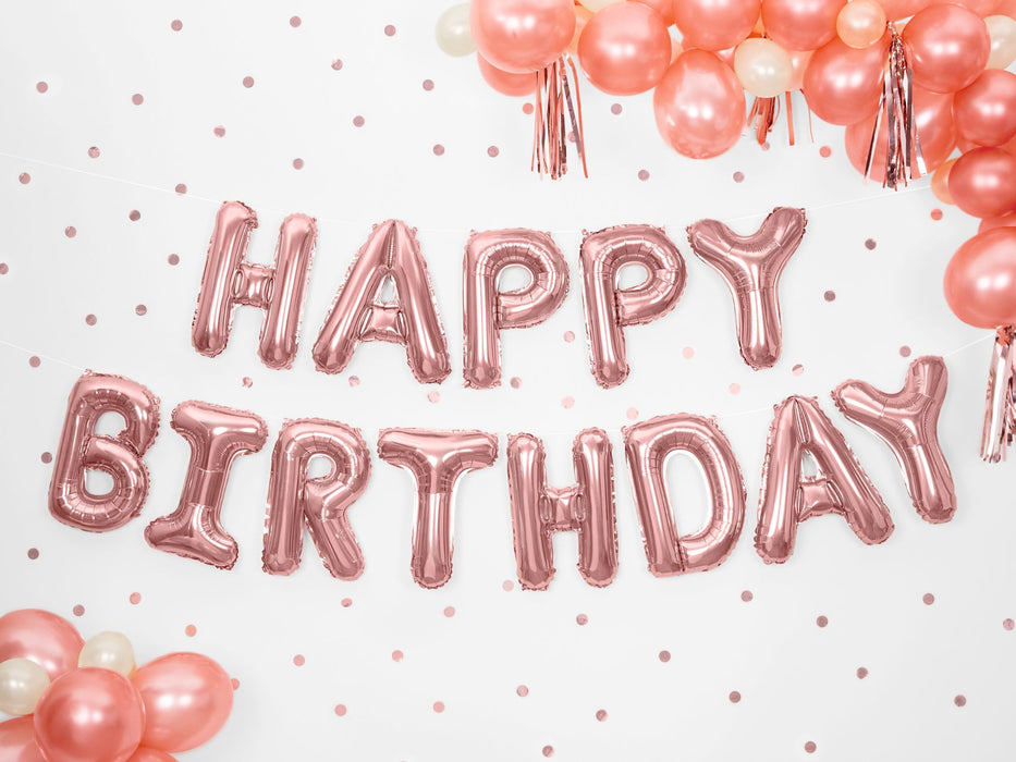 Ballongirlande "HAPPY BIRTHDAY" 340x35cm | Roségold